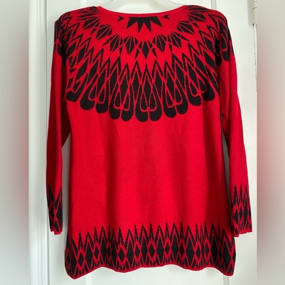 Red & Black Fair Isle Pattern Pullover Crewneck Long Sleeves Sweater, Sz: XL - Picture 3 of 9